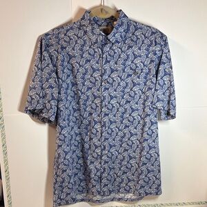 Campia Moda Blue Fern Button Down Men's Shirt, Size M